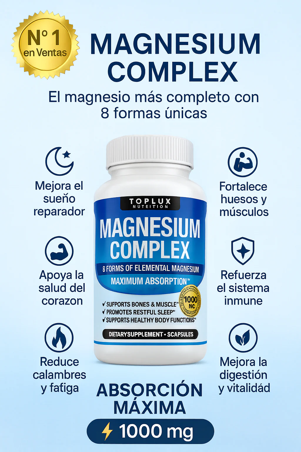Magnesio Suplemento 8 Elemental 1000mg 💊
